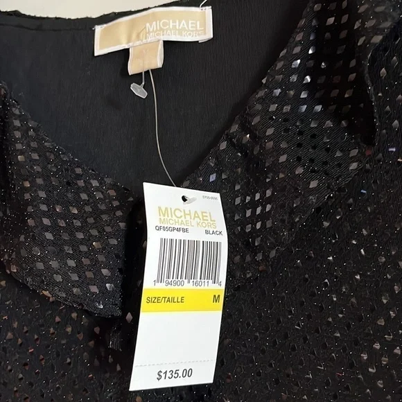 NWT Michael Kors black sequenced short sleeved V- neck top size medium. - Picture 5 of 6
